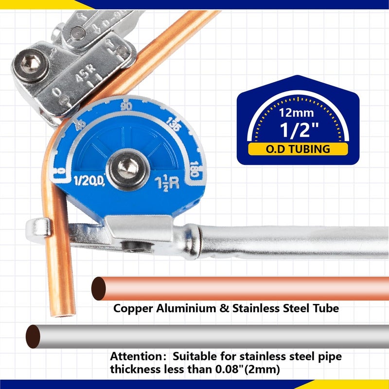 Wostore 1/2" Heavy Duty Tubing Bender Tube Bender Roller 180° HVAC Copper Tool for Copper Pipe, Aluminum Pipe, Iron Pipe, Stainless Steel Pipe - Image 3